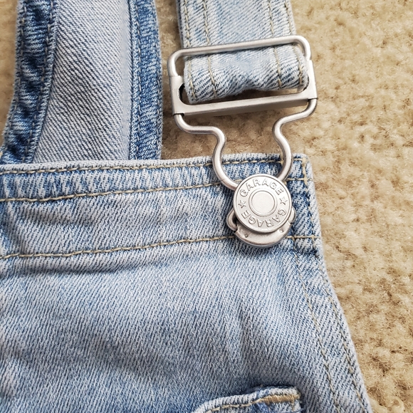 GARAGE stretch denim overalls light wash blue jeans straps short shorts Small - Picture 5 of 10